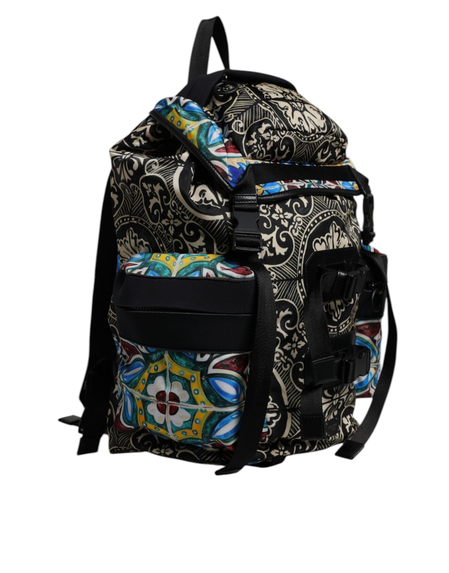 Dolce & Gabbana Multicolor Maiolica Druck Nylon Rucksack Tasche