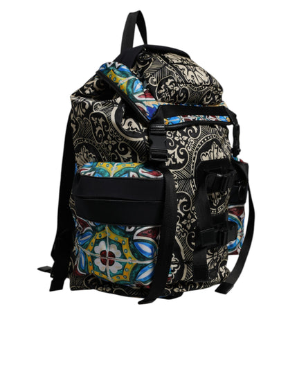 Dolce & Gabbana Multicolor Maiolica Druck Nylon Rucksack Tasche