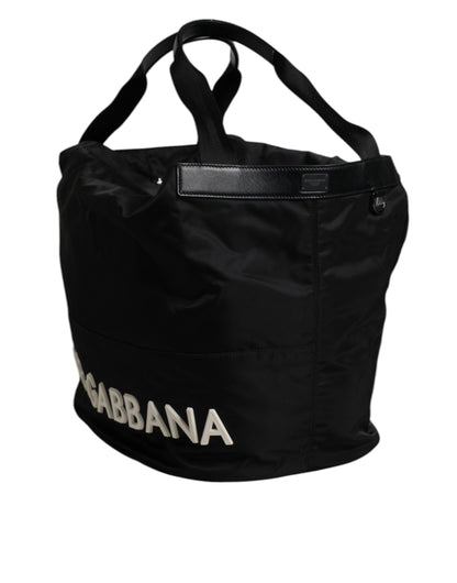 Dolce & Gabbana Schwarzes Nylon Weiß Iconic Logo Umhängetasche