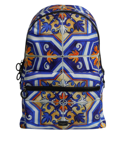 Dolce & Gabbana Multicolor Majolika Druck Nylon Reise-Rucksack Tasche