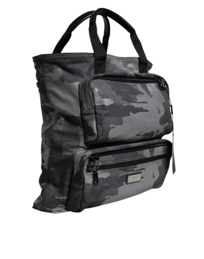 Dolce & Gabbana Schwarzer Camouflage-Schulterriemen Logo-Plakette Tasche