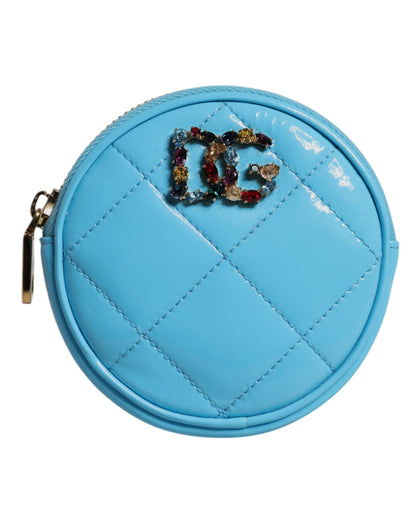 Dolce & Gabbana Hellblaues Lammleder DG Crystal Round Coin Purse Brieftasche