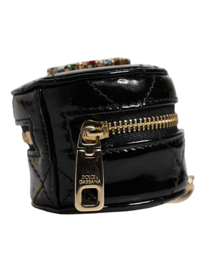Dolce & Gabbana Schwarzes Lammleder DG Crystal Round Coin Purse Brieftasche