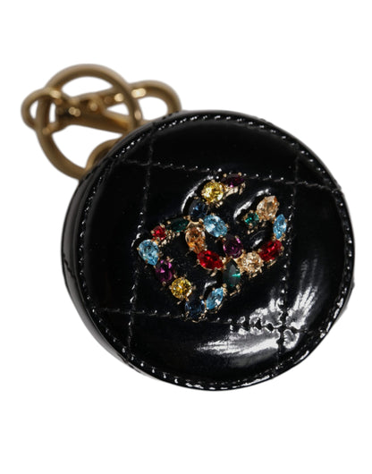Dolce & Gabbana Schwarzes Lammleder DG Crystal Round Coin Purse Brieftasche