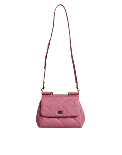 Dolce & Gabbana Rosa Leder Sicily Logo Umhängetasche
