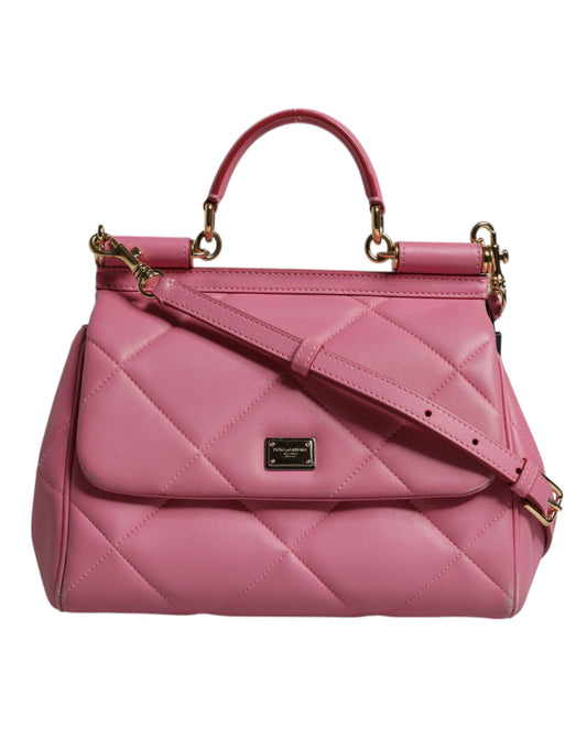 Dolce & Gabbana Rosa Leder Sicily Logo Umhängetasche