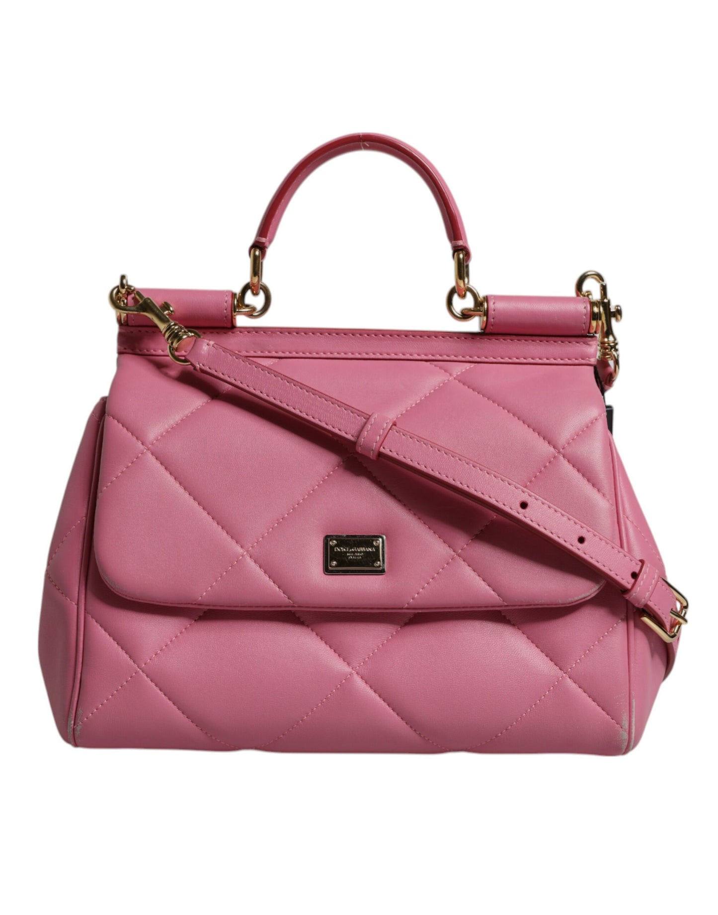Dolce & Gabbana Rosa Leder Sicily Logo Umhängetasche