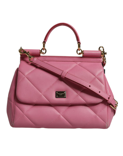 Dolce & Gabbana Rosa Leder Sicily Logo Umhängetasche