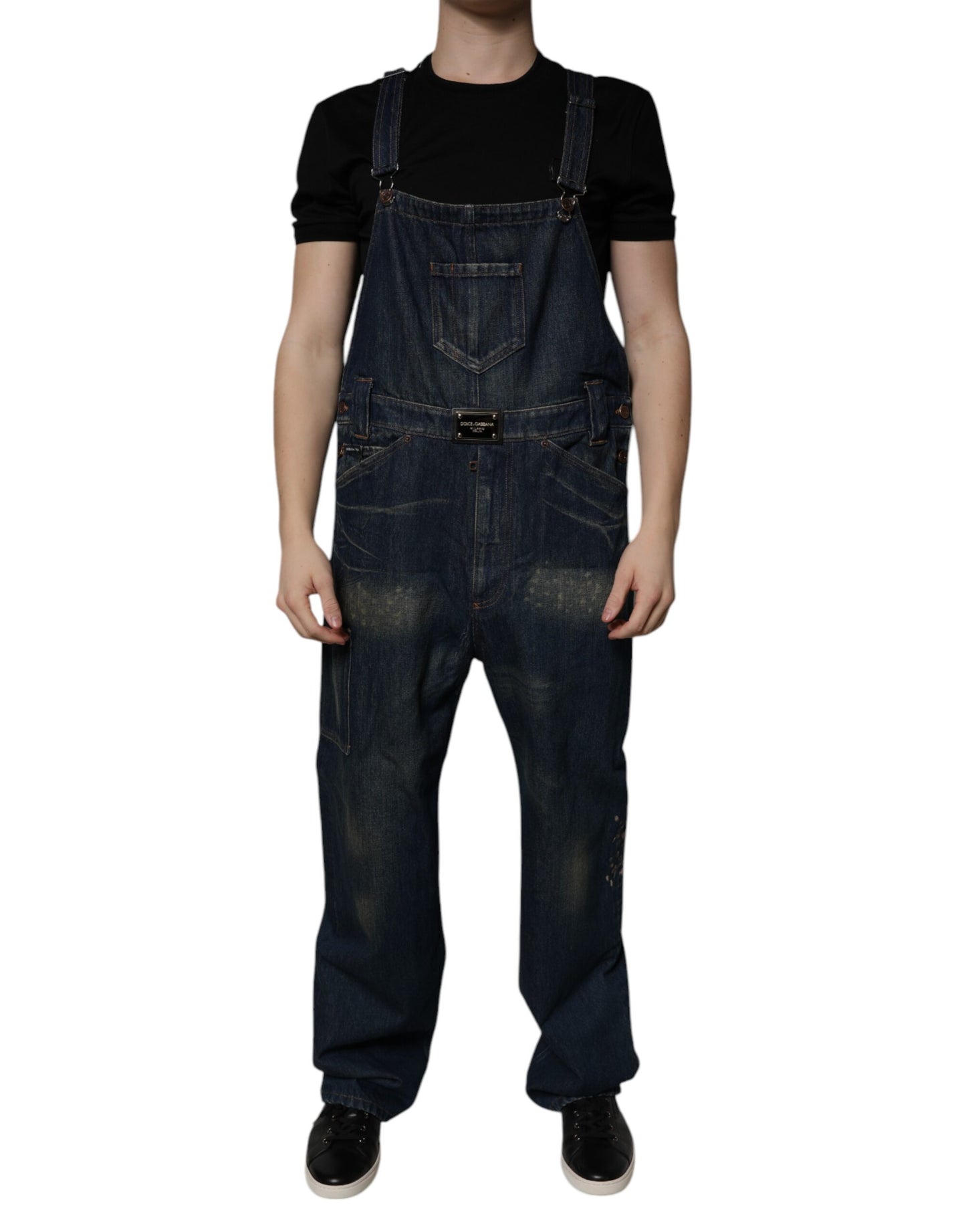Dolce & Gabbana Dunkelblau Baumwolle Männer Jumpsuit Denim Jeans