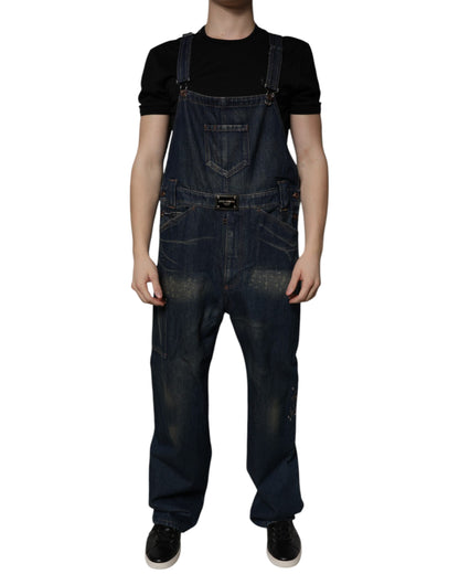 Dolce & Gabbana Dunkelblau Baumwolle Männer Jumpsuit Denim Jeans