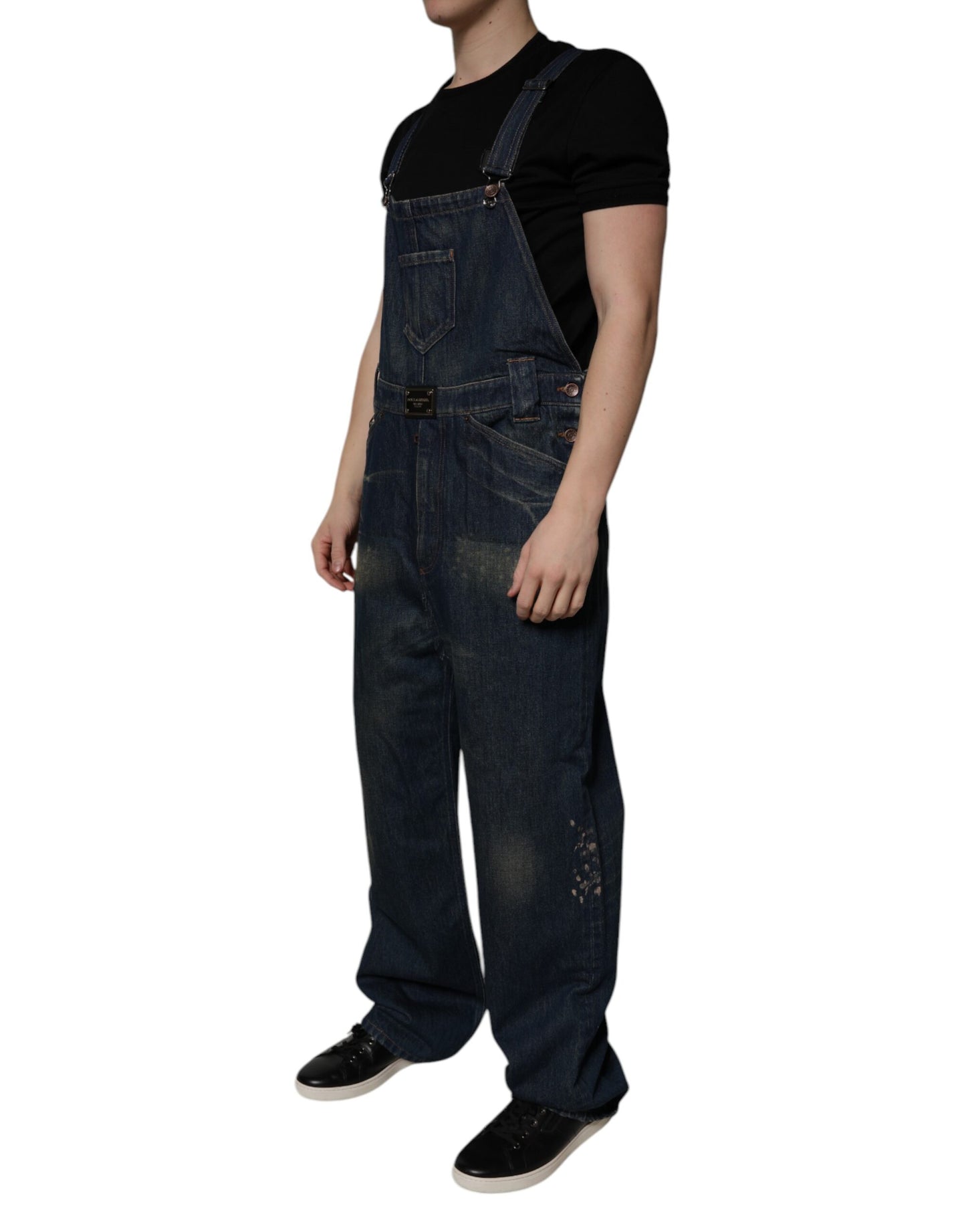 Dolce & Gabbana Dunkelblau Baumwolle Männer Jumpsuit Denim Jeans