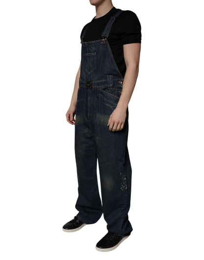 Dolce & Gabbana Dunkelblau Baumwolle Männer Jumpsuit Denim Jeans