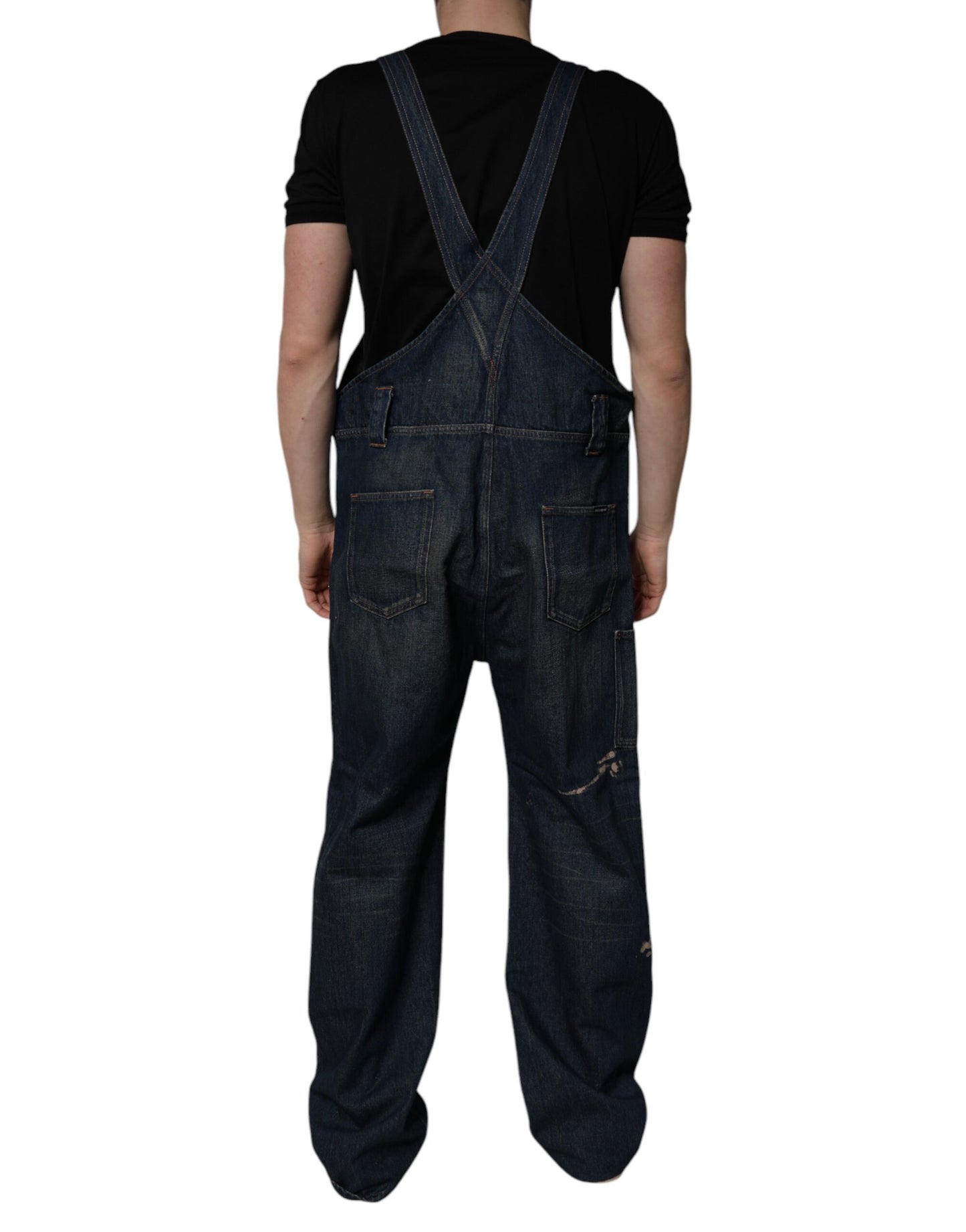 Dolce & Gabbana Dunkelblau Baumwolle Männer Jumpsuit Denim Jeans