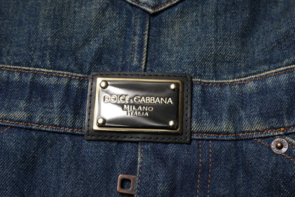 Dolce & Gabbana Dunkelblau Baumwolle Männer Jumpsuit Denim Jeans