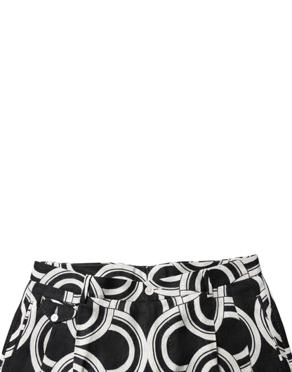 Dolce & Gabbana Schwarz-Weiß Leinen Bermuda Shorts