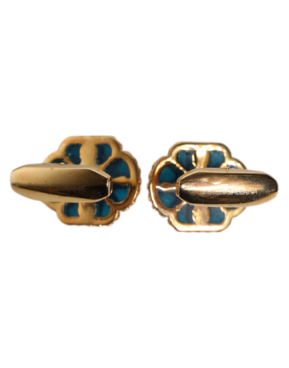 Dolce & Gabbana Gold Messing Blau emaillierte Blume Manschettenknopf