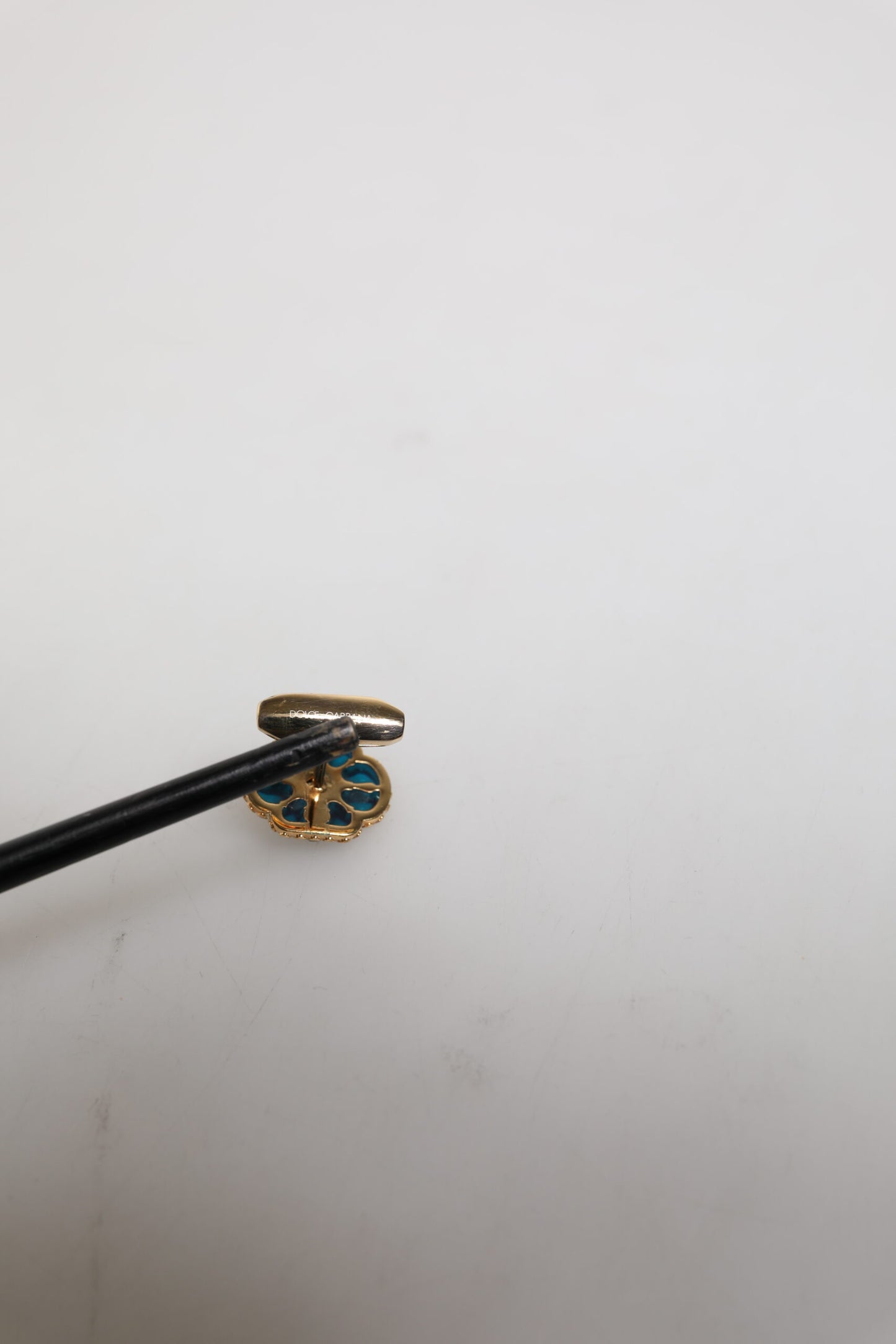 Dolce & Gabbana Gold Messing Blau emaillierte Blume Manschettenknopf