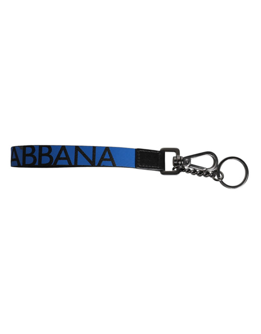 Dolce & Gabbana Blau Logo Nylon Silber Messing Männer Halter Schlüsselanhänger Schlüsselanhänger