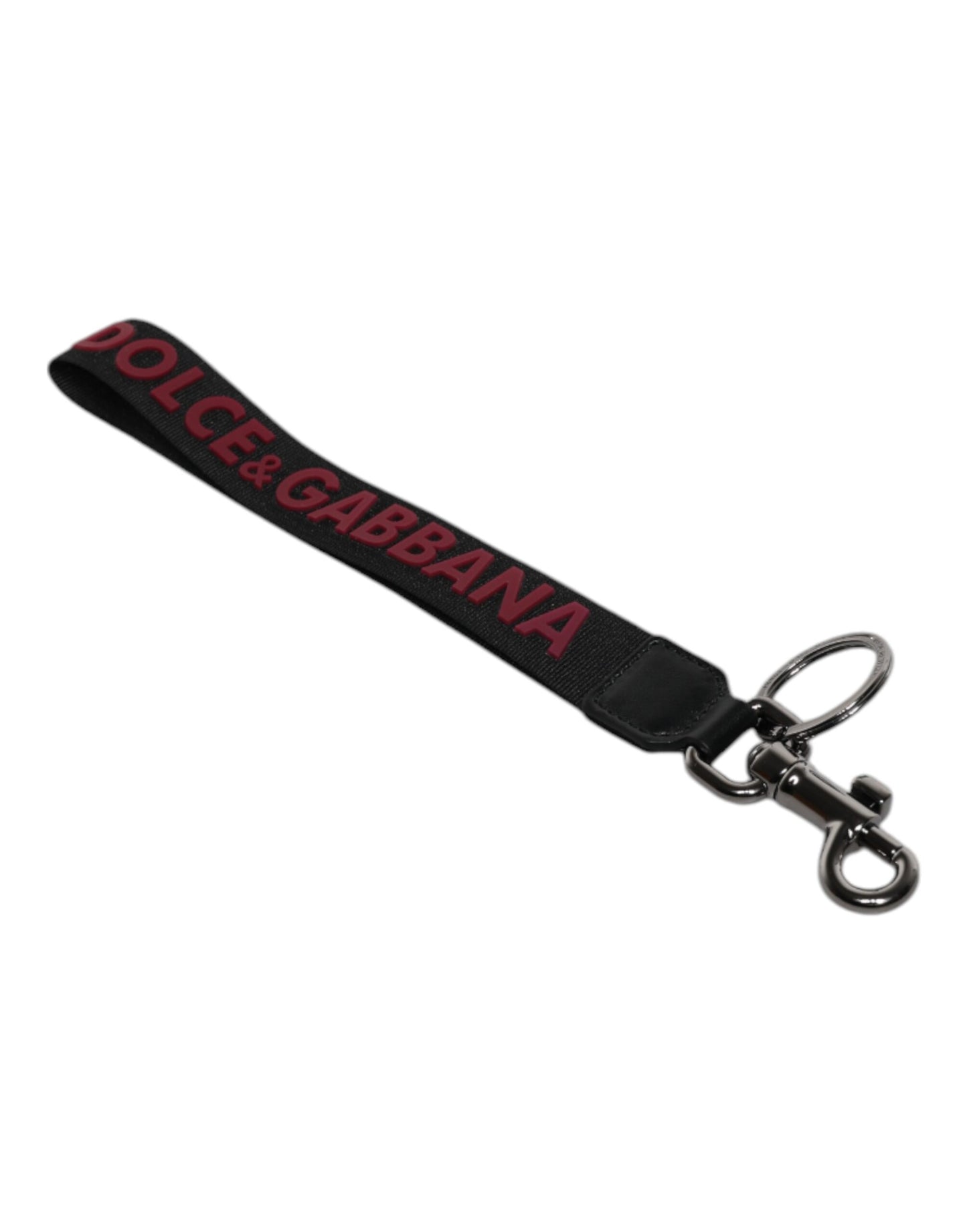 Dolce & Gabbana Schwarzes Logo Nylon Silber Messing Männer Halter Schlüsselanhänger Schlüsselanhänger