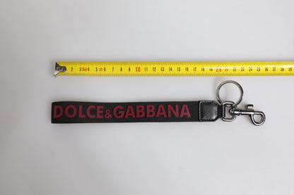 Dolce & Gabbana Schwarzes Logo Nylon Silber Messing Männer Halter Schlüsselanhänger Schlüsselanhänger