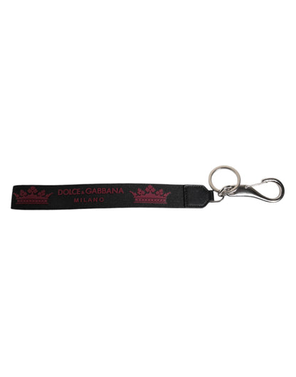Dolce & Gabbana Schwarzes Nylon Logo DG Crown Herren Schlüsselanhänger Schlüsselring