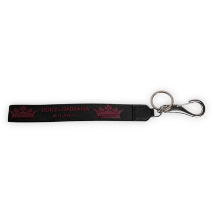 Dolce & Gabbana Schwarzes Nylon Logo DG Crown Herren Schlüsselanhänger Schlüsselring