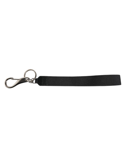 Dolce & Gabbana Schwarzes Nylon Logo DG Crown Herren Schlüsselanhänger Schlüsselring