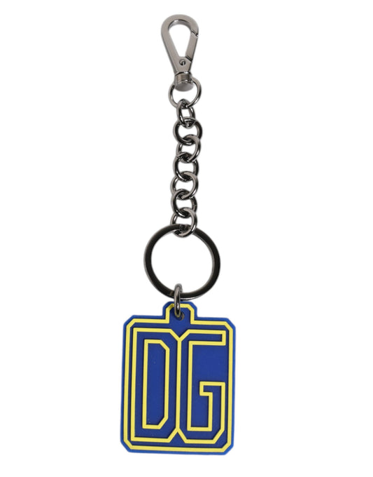 Dolce & Gabbana Blau Gelb DG Gummi Logo Silber Herrenschlüsselanhänger Schlüsselanhänger