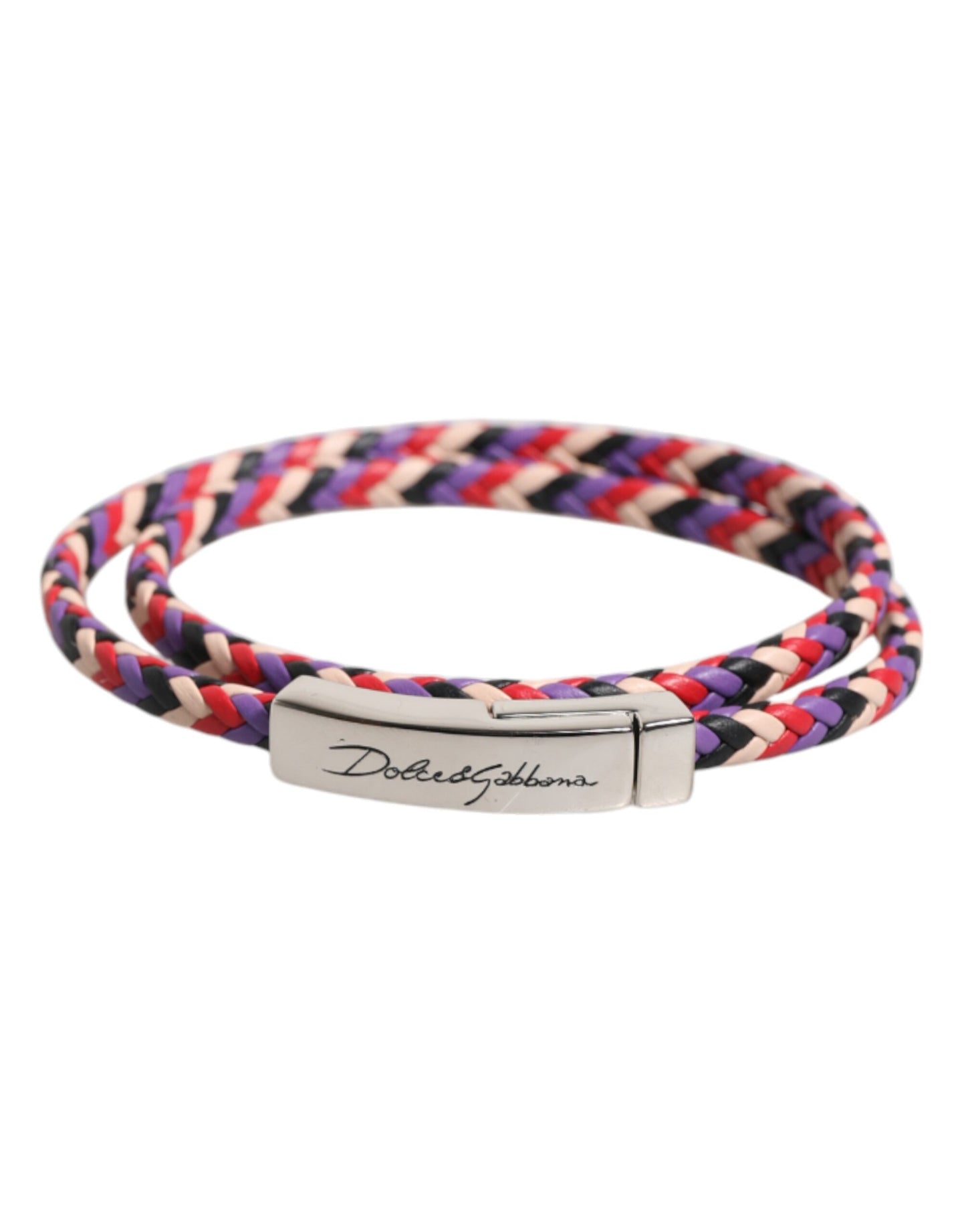 Dolce & Gabbana Mehrfarbiges geflochtenes Lederarmband mit DG Logo-Gravur