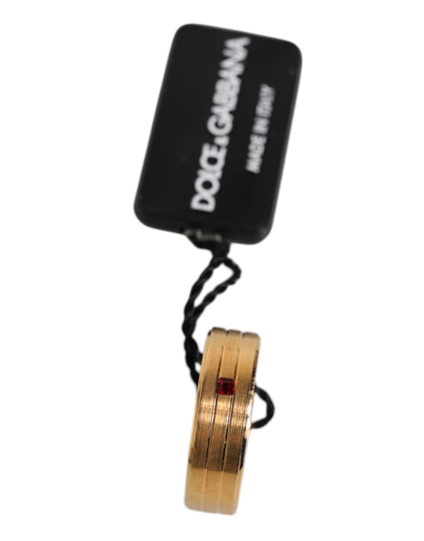 Dolce & Gabbana Goldfarbener Messingring mit rotem Kristall DG Logo