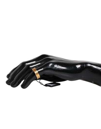 Dolce & Gabbana Goldfarbener Messingring mit rotem Kristall DG Logo
