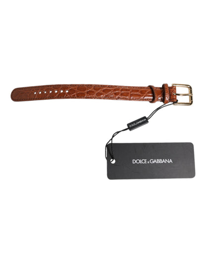Dolce & Gabbana Braunes strukturiertes Leder Armband mit goldener Metallschnalle
