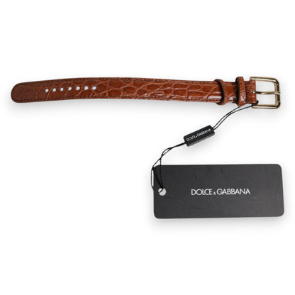 Dolce & Gabbana Braunes strukturiertes Leder Armband mit goldener Metallschnalle