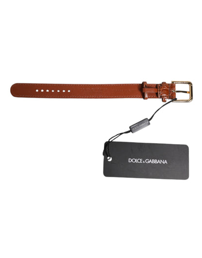 Dolce & Gabbana Braunes strukturiertes Leder Armband mit goldener Metallschnalle