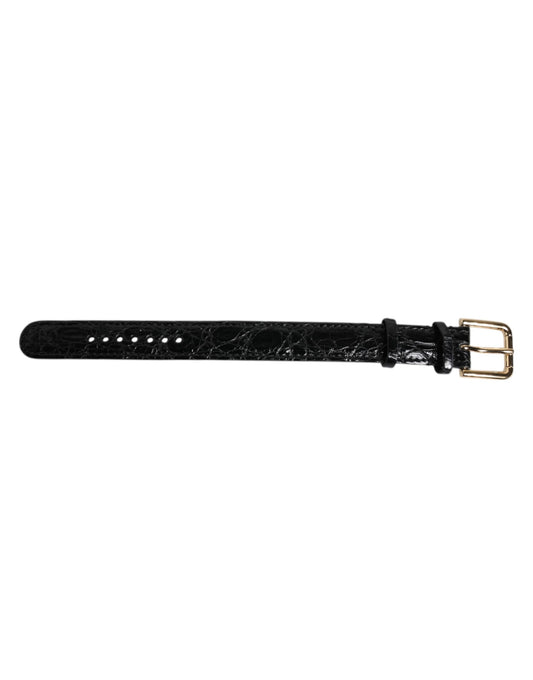 Dolce & Gabbana Schwarzes Exotenleder mit goldfarbener Metallschnalle Armband