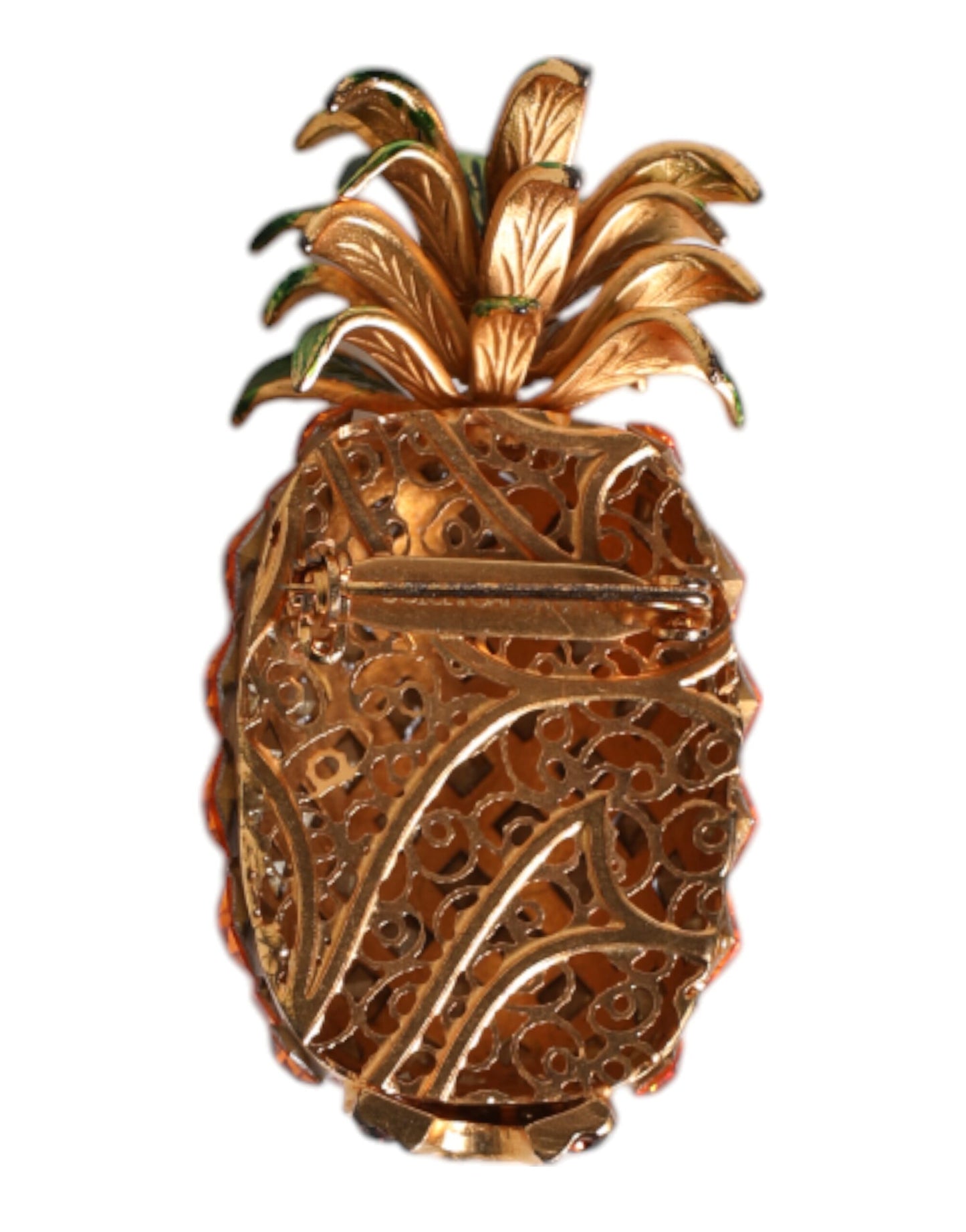Dolce & Gabbana Gold Messing Ananas Kristall Schmuck Brosche Pin