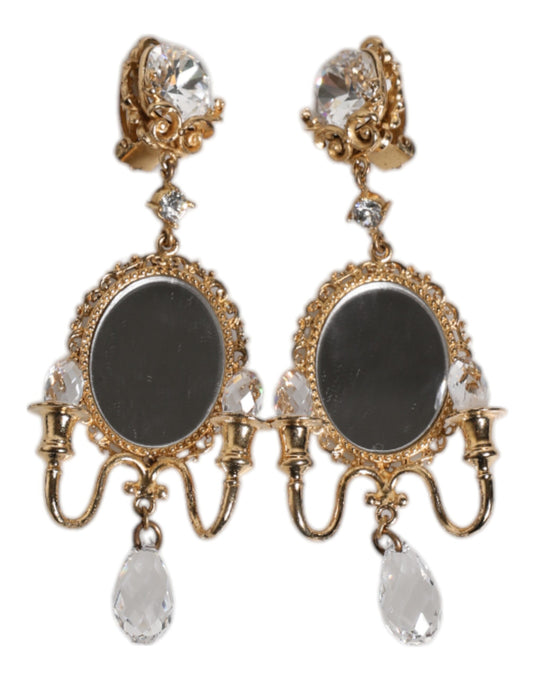 Dolce & Gabbana Gold Messing klar Kristall Spiegel Element Clip baumelnden Ohrringe