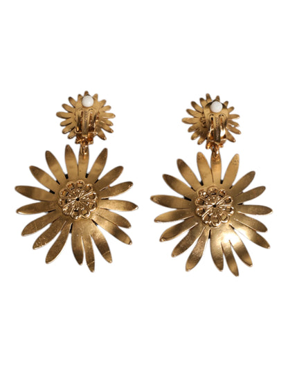 Dolce & Gabbana Goldfarbene Messing Sonnenblume Kristall Clip Ohrringe