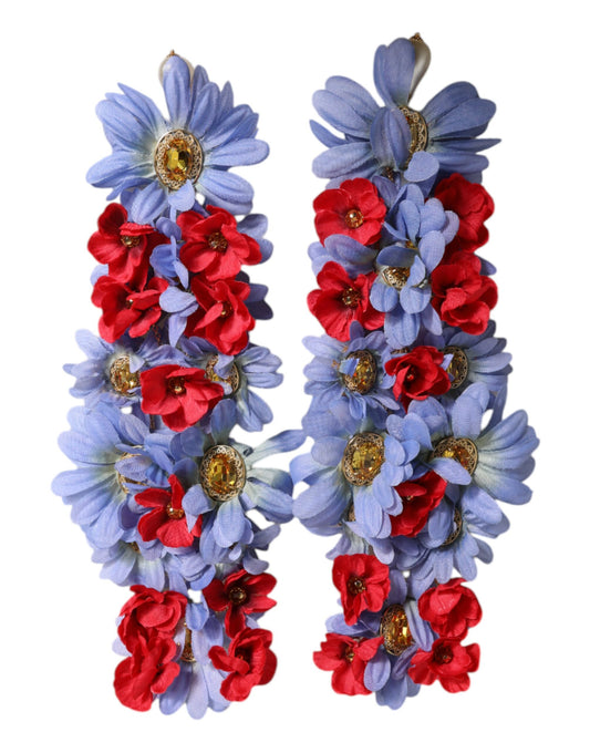 Dolce & Gabbana Gold-Ton Messing Blumen Kristall Clip auf baumelnden Ohrringe