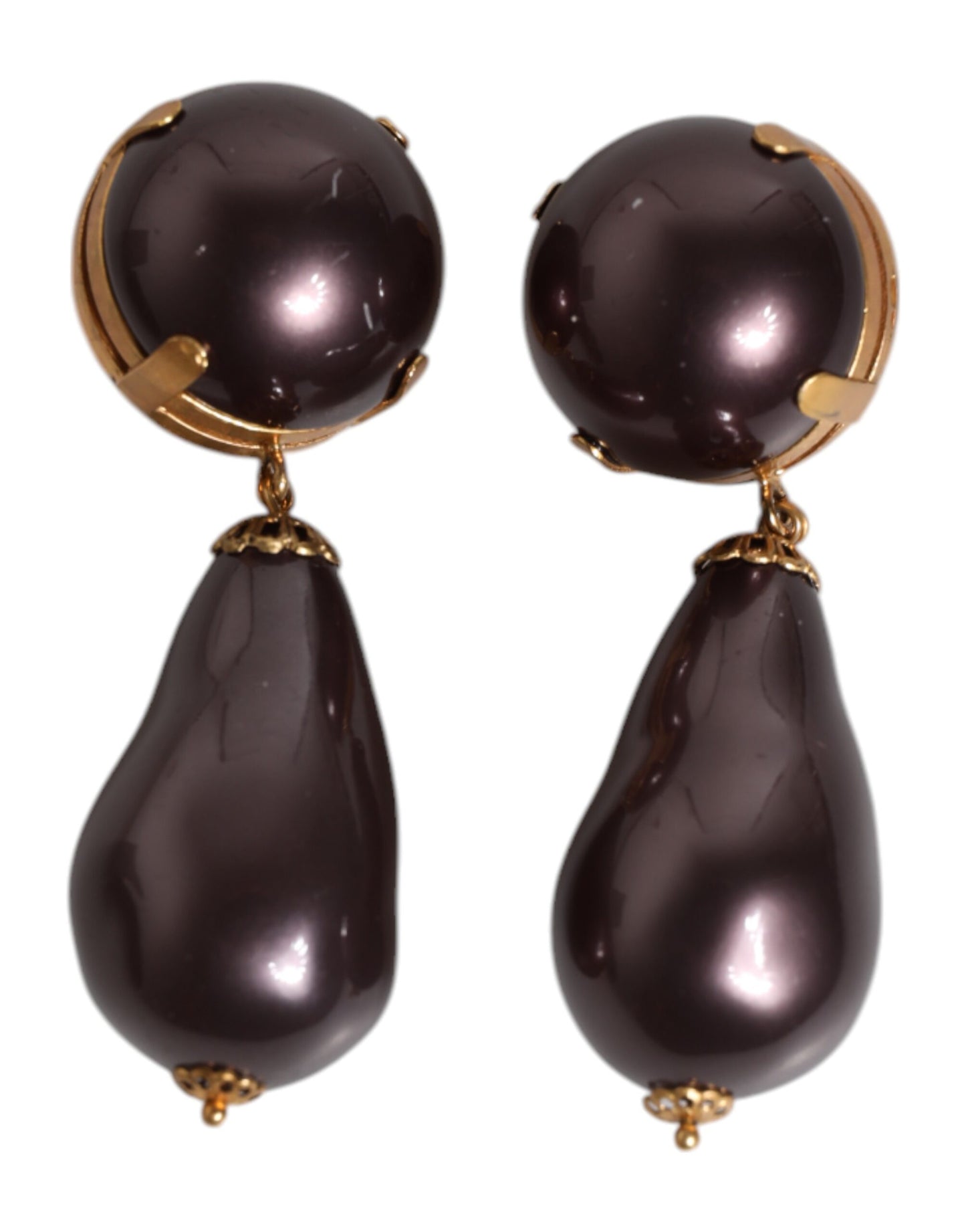 Dolce & Gabbana Gold Messing Schwarz Perle Clip On Dangling Schmuck Ohrringe