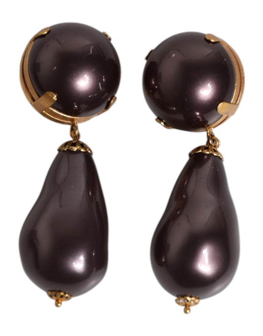 Dolce & Gabbana Gold Messing Schwarz Perle Clip On Dangling Schmuck Ohrringe