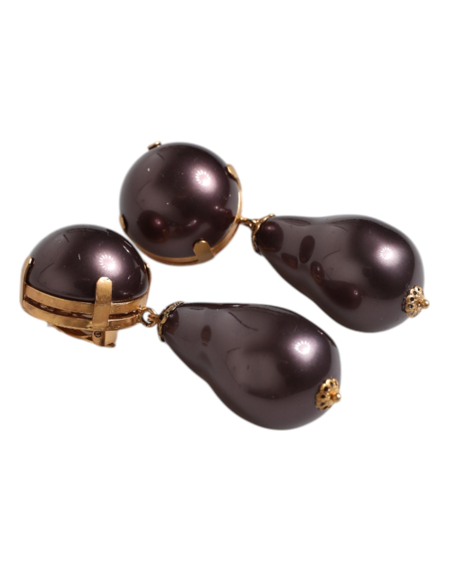 Dolce & Gabbana Gold Messing Schwarz Perle Clip On Dangling Schmuck Ohrringe