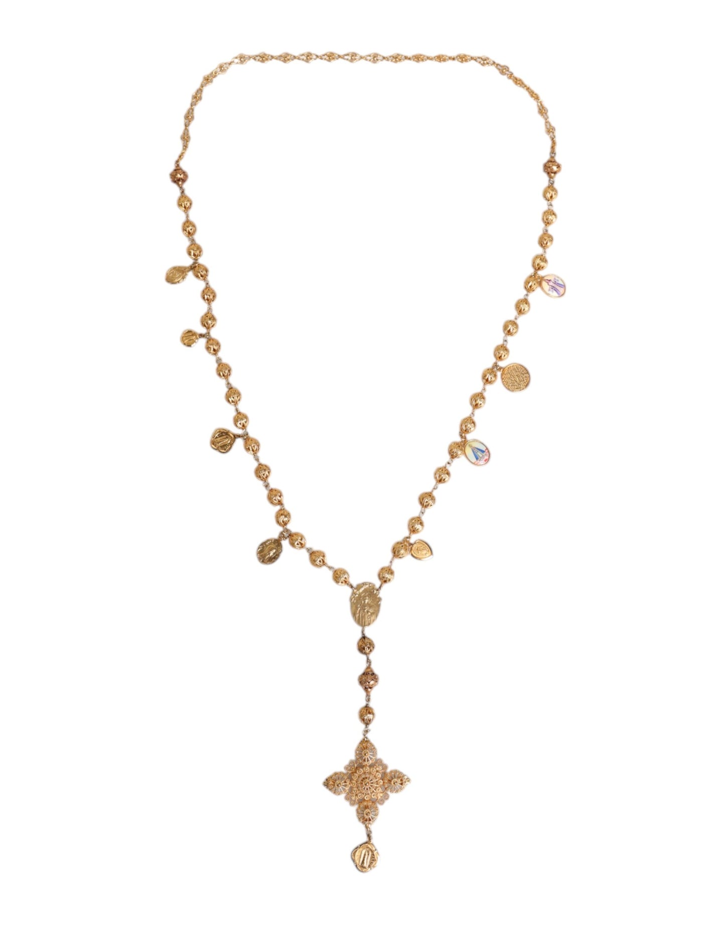 Dolce & Gabbana Goldfarbene Kette Messing Perlen Statement Sizilien Halskette
