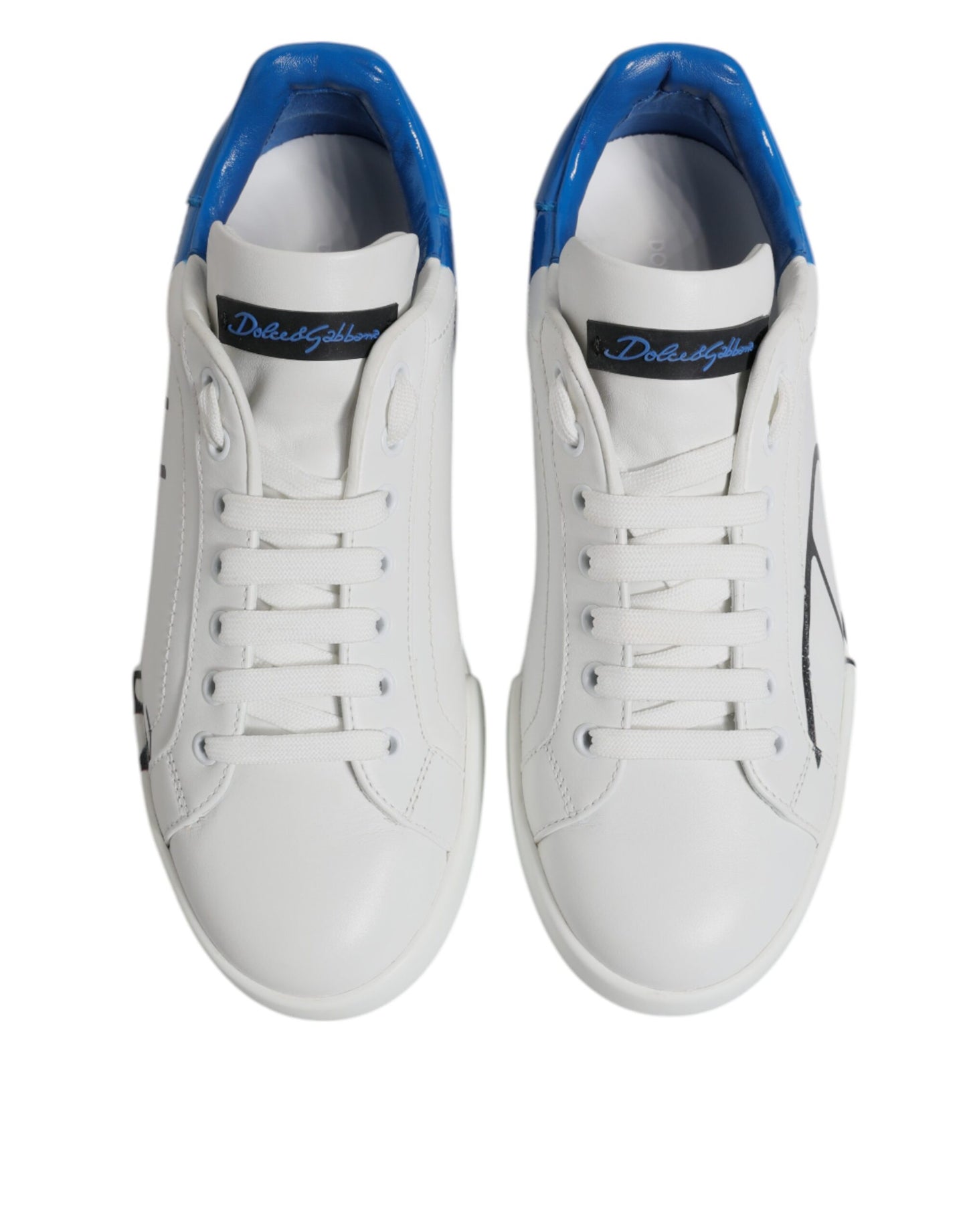 Dolce & Gabbana Weiß Blau Leder Logo Low Top Sneakers Schuhe