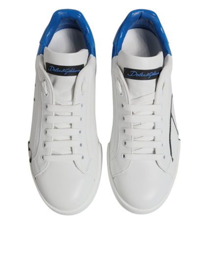 Dolce & Gabbana Weiß Blau Leder Logo Low Top Sneakers Schuhe