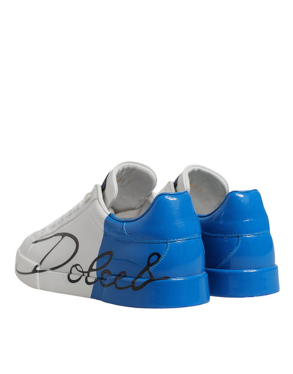 Dolce & Gabbana Weiß Blau Leder Logo Low Top Sneakers Schuhe