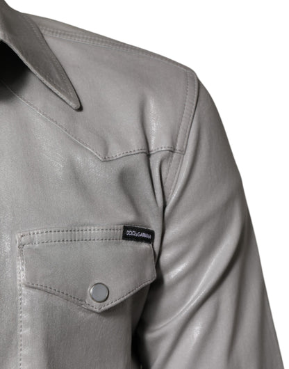 Dolce & Gabbana Metallisch graues Baumwollhemd mit Knopfleiste
