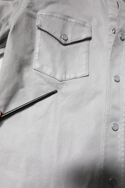 Dolce & Gabbana Metallisch graues Baumwollhemd mit Knopfleiste