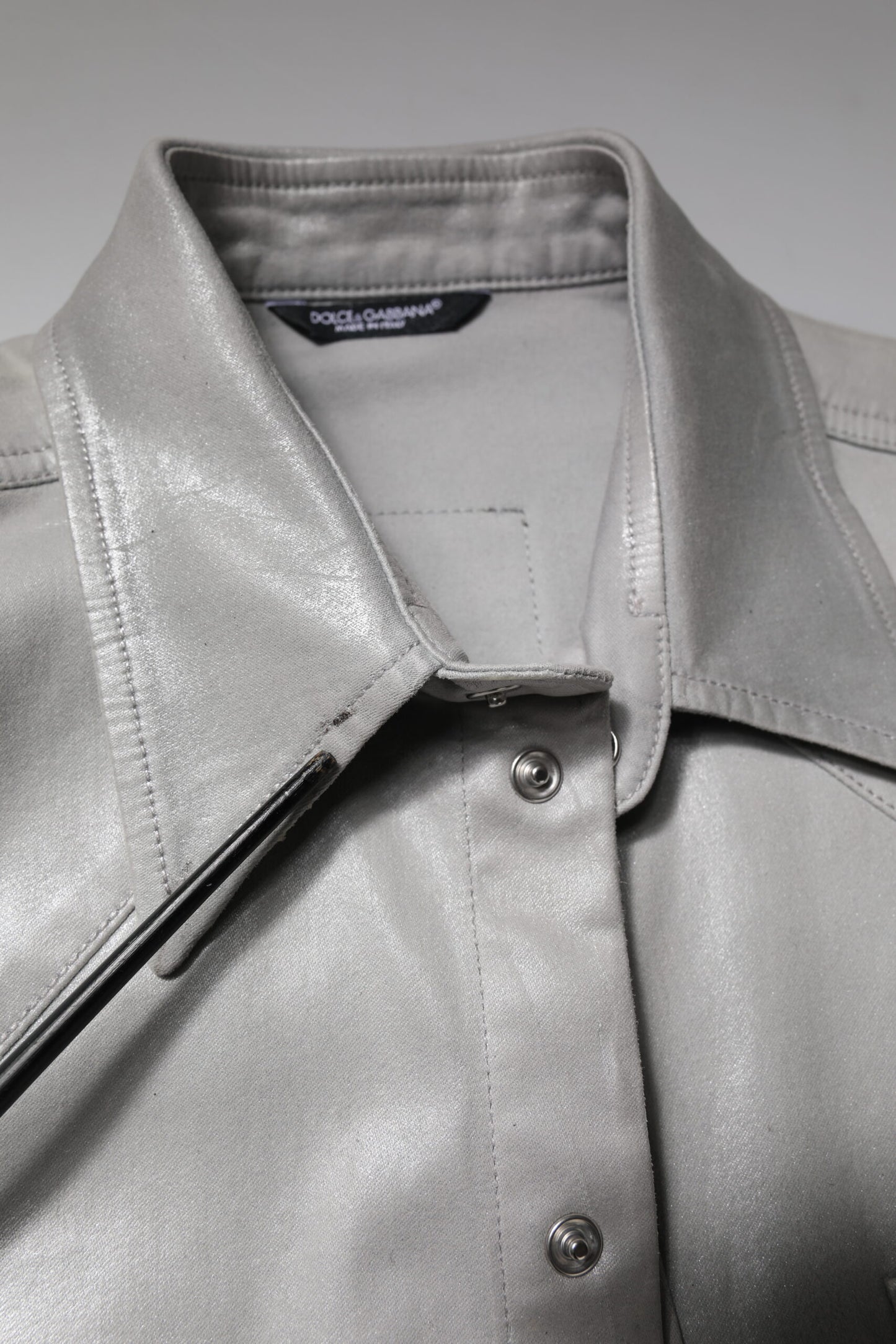 Dolce & Gabbana Metallisch graues Baumwollhemd mit Knopfleiste