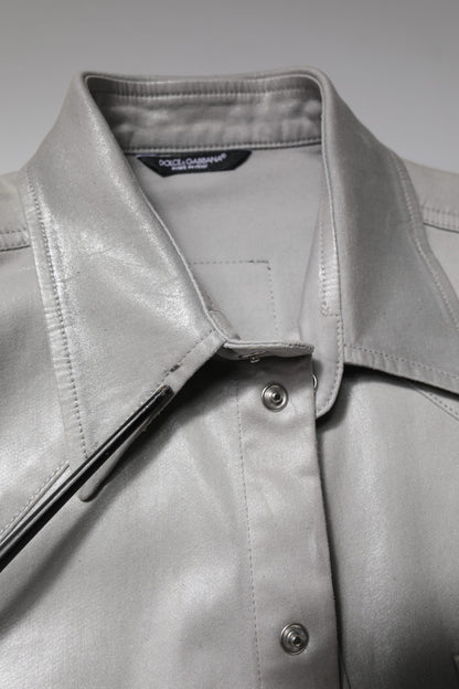 Dolce & Gabbana Metallisch graues Baumwollhemd mit Knopfleiste